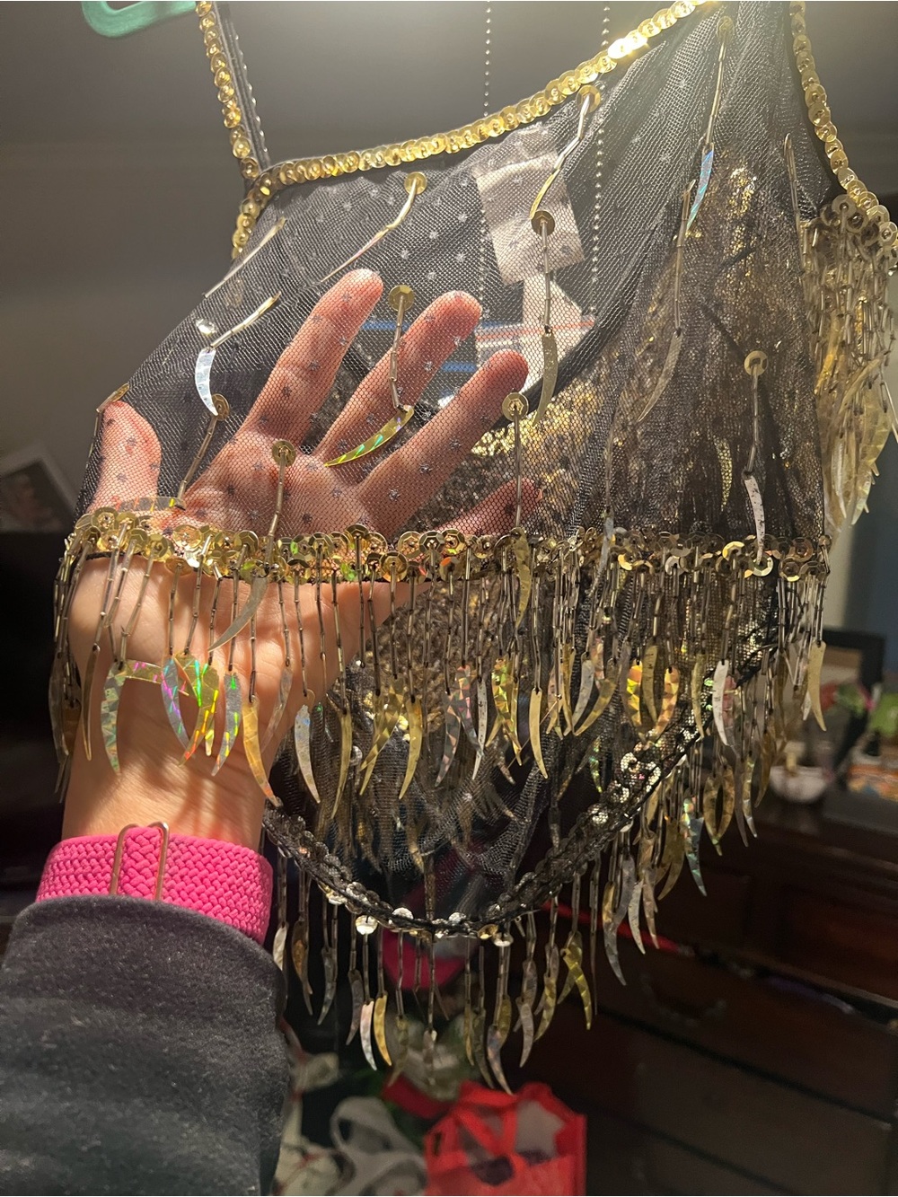 bebe VINTAGE Gold/Silver Holographic Sequin Fringe Crop Top NEVER WORN!! - Picture 9 of 10